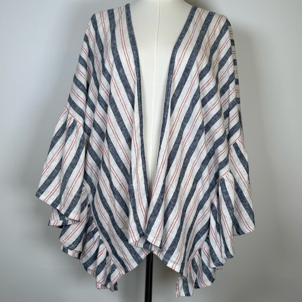 Laurie Felt Linen Blend Open Front Cardigan Flutter Sleeve Women’s Size M/L